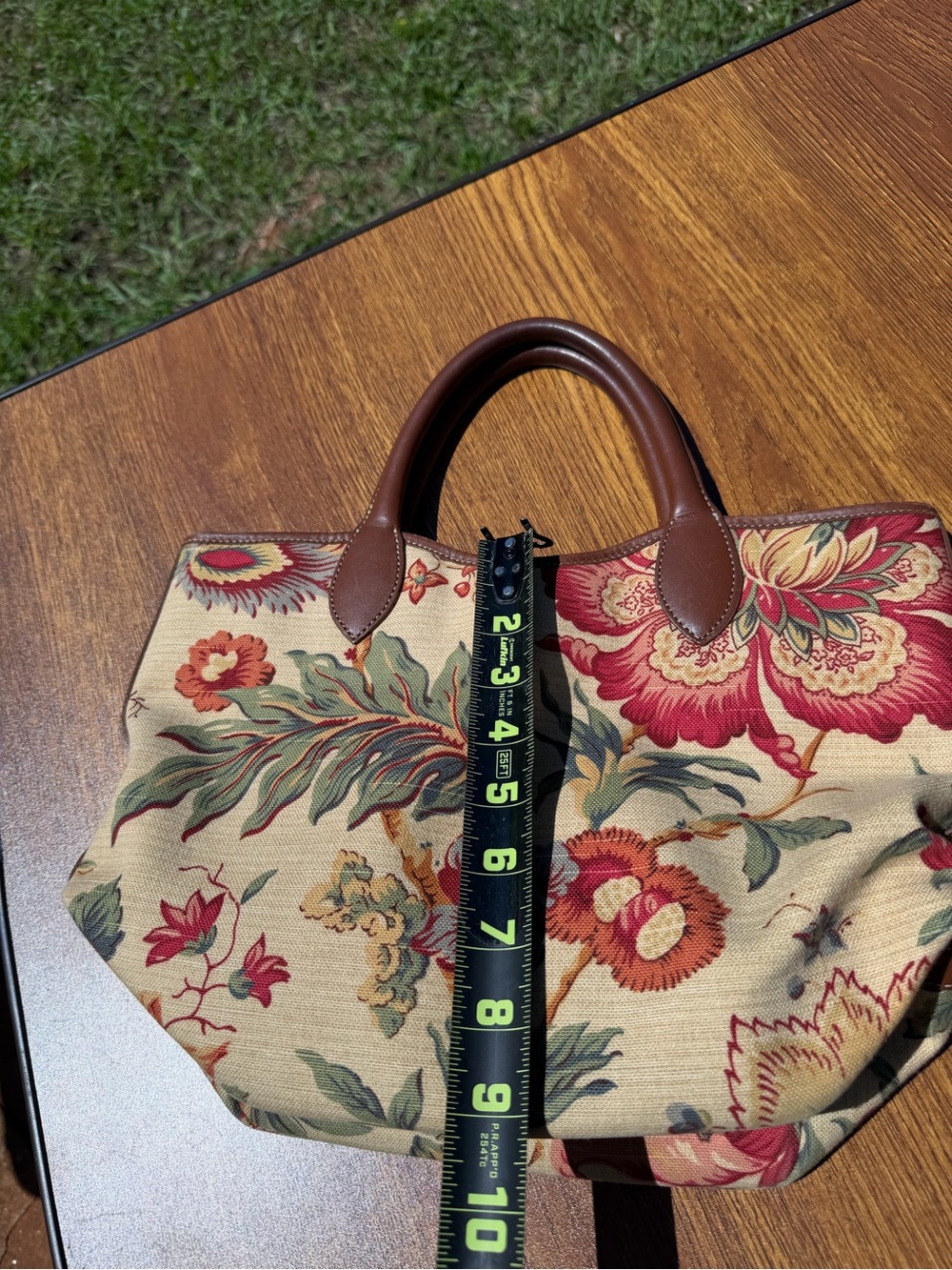 Talbots Floral Tapestry Tote Bag Canvas Leather Trim Boho Cottagecore - Picture 14 of 15